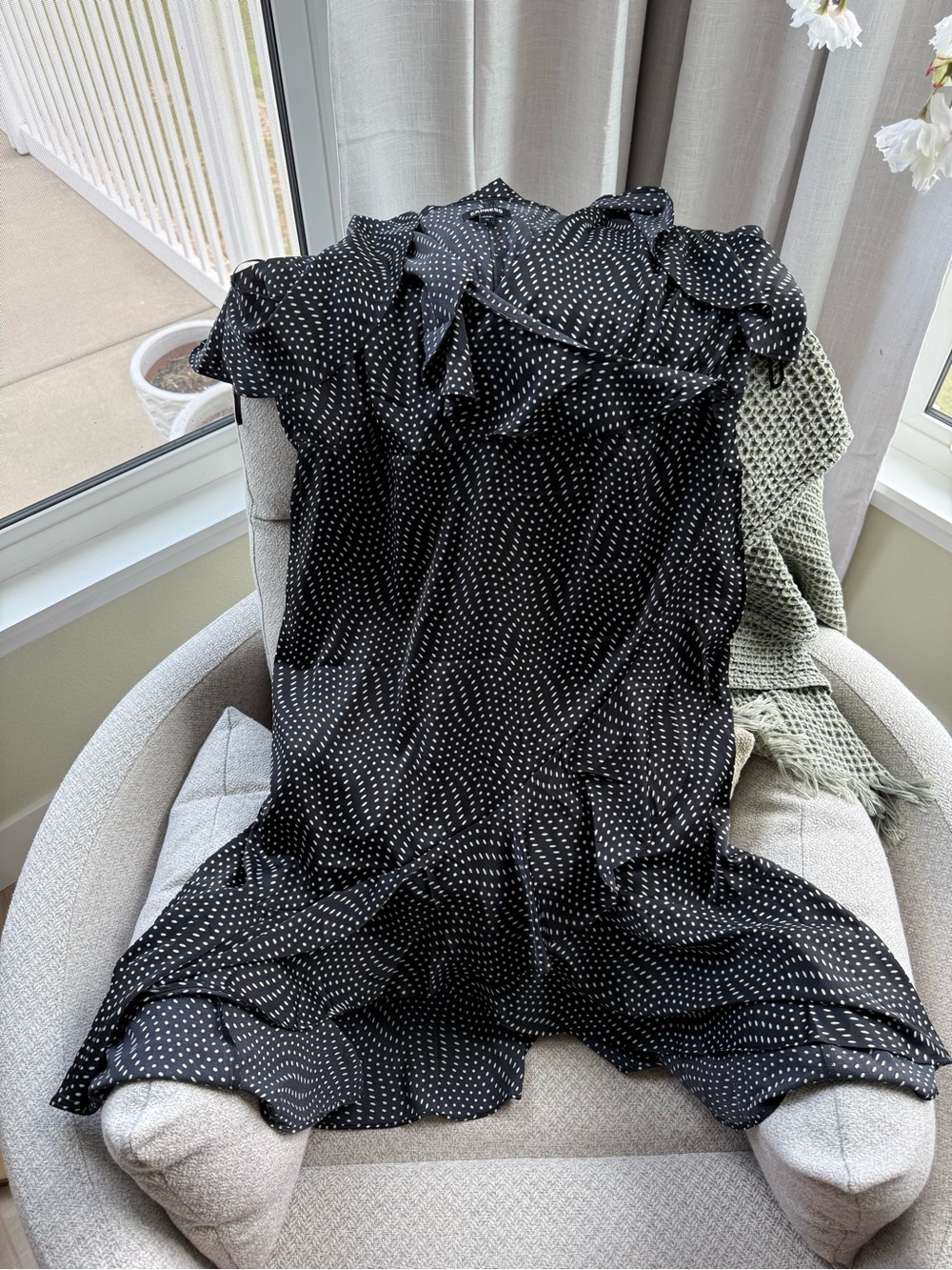 Express Black Dress with White Polka Dot Print